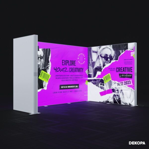 300x230 cm DS Lightbox seti, fuar standı için modüler ışıklı panel sistemi – kolay kurulum