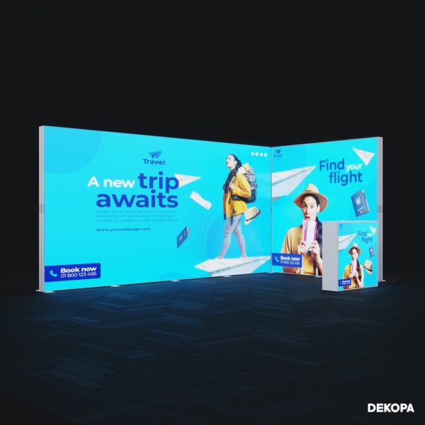 300x230 cm DS Lightbox seti, fuar standı için modüler ışıklı panel sistemi – kolay kurulum